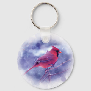 Porte-clés Cardinal rouge dans la tempête de neige