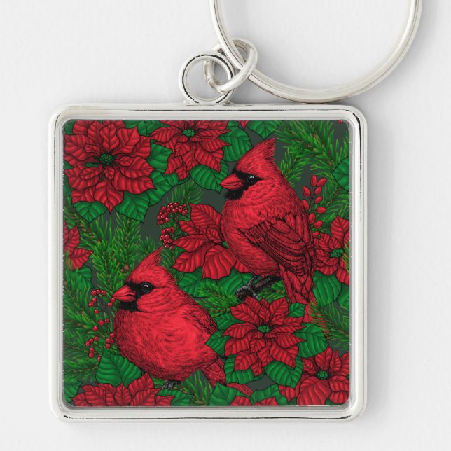 Porte-clés Cardinaux et poinsettia pour Noël (Devant)