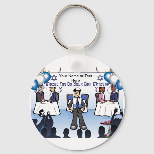 Porte-clés Caricature de Bar Mitzvah par PrintedPerfection.co (Recto)