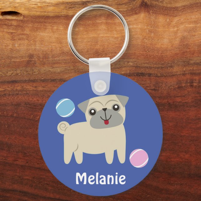 Porte-clés Caricature de chien de Carlin mignon personnalisée (Recto)