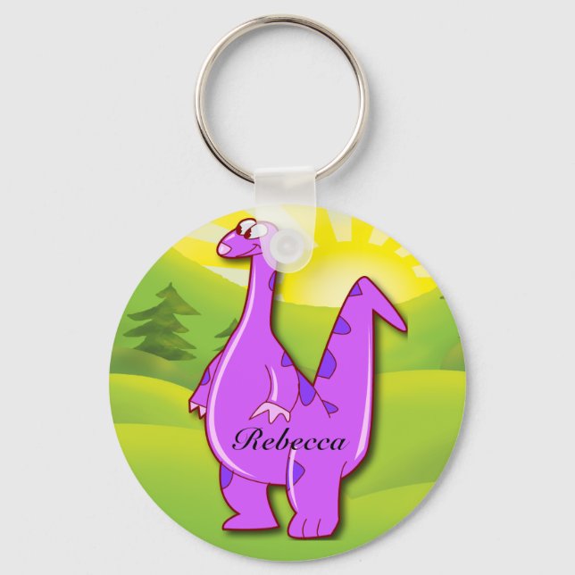 Porte-clés Caricature de dinosaure rose personnalisée (Recto)