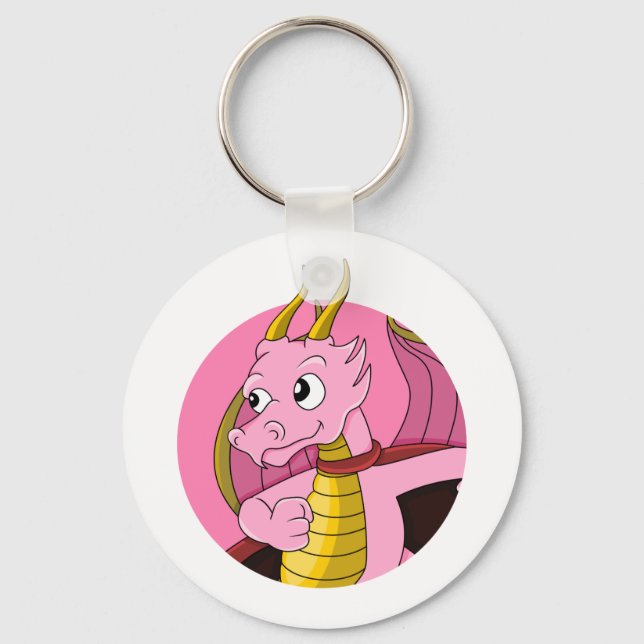Porte-clés Caricature de dragon rose (Recto)