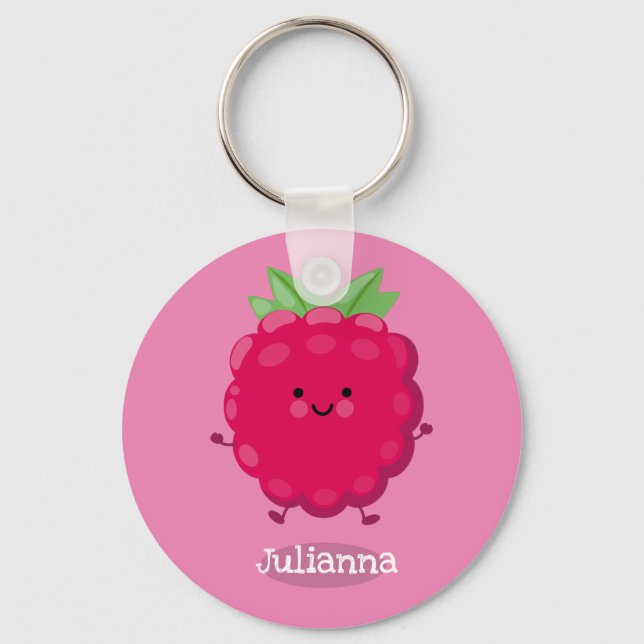 Porte-clés Caricature de framboise très heureuse (Recto)