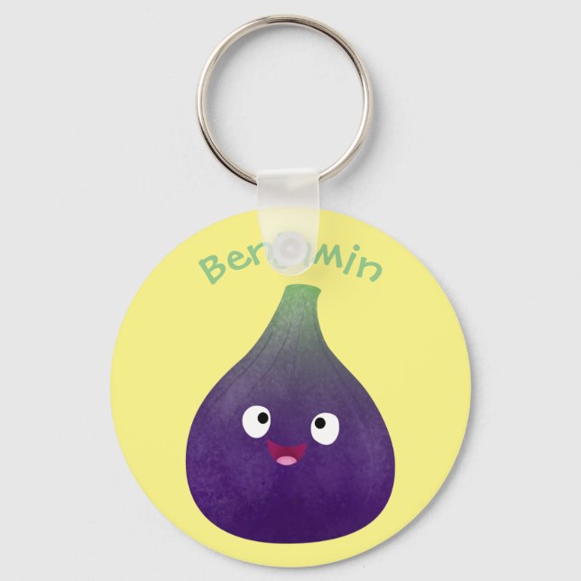 Porte-clés Caricature de fruits mauve joyeux aux figues (Recto)