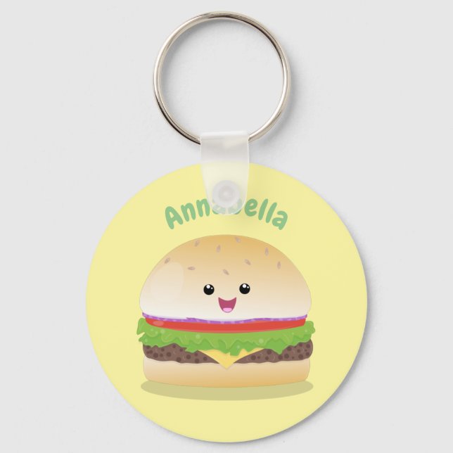 Porte-clés Caricature de hamburger kawaii joyeux (Recto)