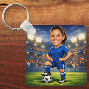 Porte-clés Caricature de star de football/soccer avec photo p