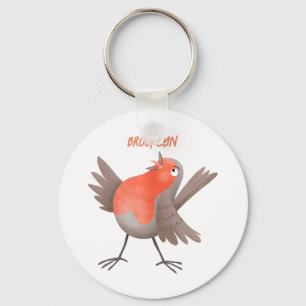 Porte-clés Caricature d'oiseau rouge chantant mignon