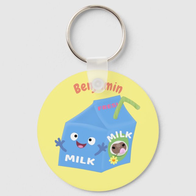 Porte-clés Caricature en carton de lait joyeux (Recto)