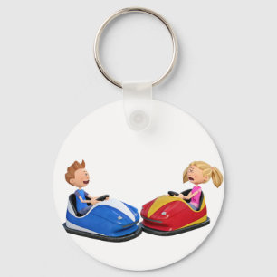 Porte-clés Caricature garçon et fille en Bumper Cars
