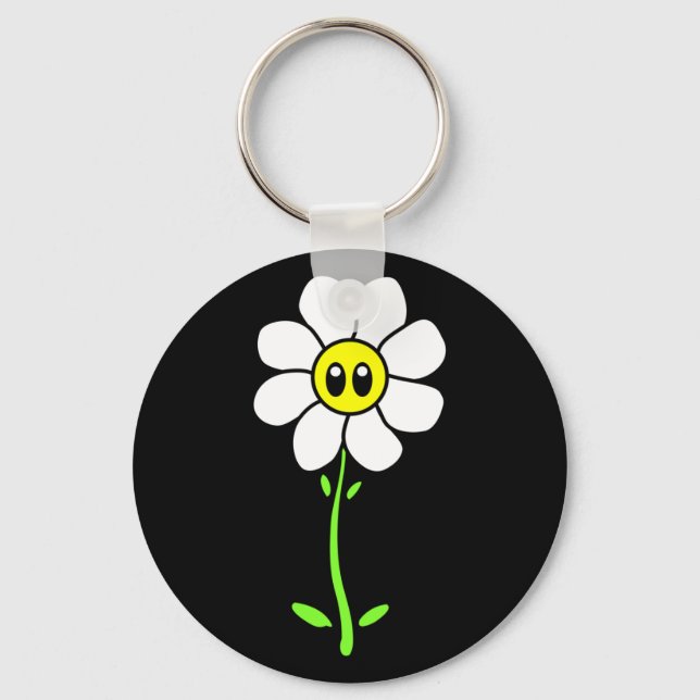Porte-clés Caricature humoristique de la Fleur blanche mignon (Recto)