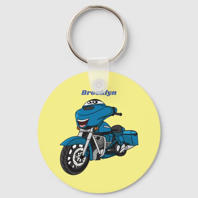 Porte-clés Caricature joyeux bleu moto (Recto)
