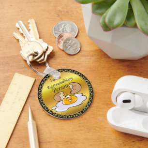 Porte-clés caricature personnage oeuf frit avec grand sourire