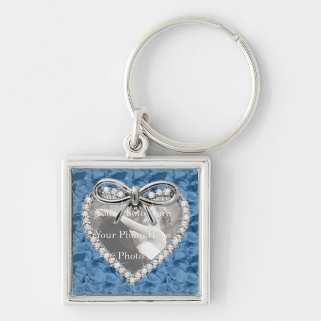 Porte-clés Carré bleu Diamond Porte - clé de cadre de coeur (Devant)