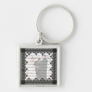 Porte-clés Carré de dentelle noire Porte - clé d'argent