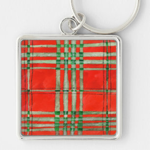 PORTE-CLÉS CARRÉ DE LUXE TARTAN SCOTT ROUGE