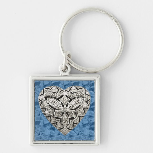 Porte-clés Carré Elegant Designer Diamond Heart Keychain (Devant)