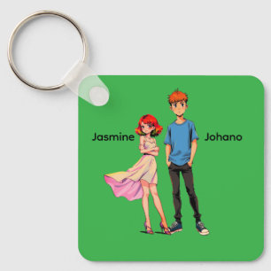 Porte-clés carré personnalisé pour couple d'anime 