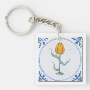 Porte-clés Carreau Faux Tulipe Jaune Blanc Bleu Delft