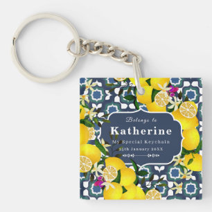 Porte-clés Carreaux Méditerranéens Citron Bleu Nuit Blanc
