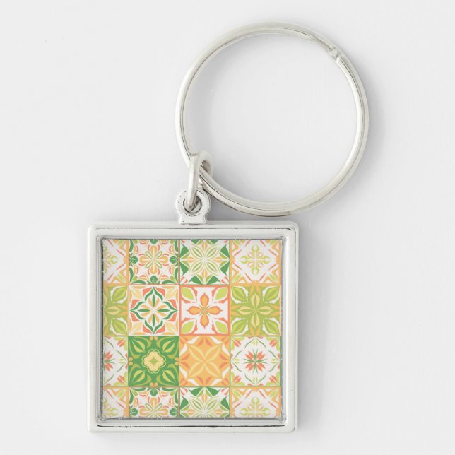 Porte-clés Carreaux ornés en vert et jaune (Devant)