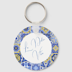 Porte-clés Carrelage bleu méditerranéen & Mariage Citrus
