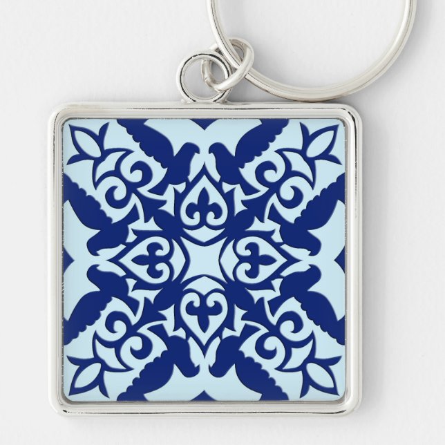 Porte-clés Carrelage marocain - bleu marine et bleu clair (Devant)
