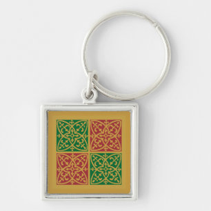 Porte-clés Carrelage rouge et vert sur Motif or