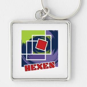 Porte-clés Carrés Abstraits verts et violets avec texte Hexes