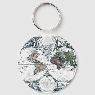Porte-clés Carte 1658 du monde de Nicolao Visscher de cru