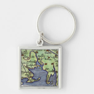 PORTE-CLÉS CARTE 1677 DE LA NOUVELLE ANGLETERRE