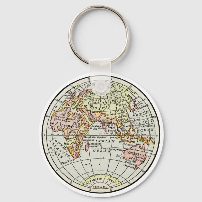 Porte-clés Carte de l'hémisphère oriental Globe Travel Art (Recto)