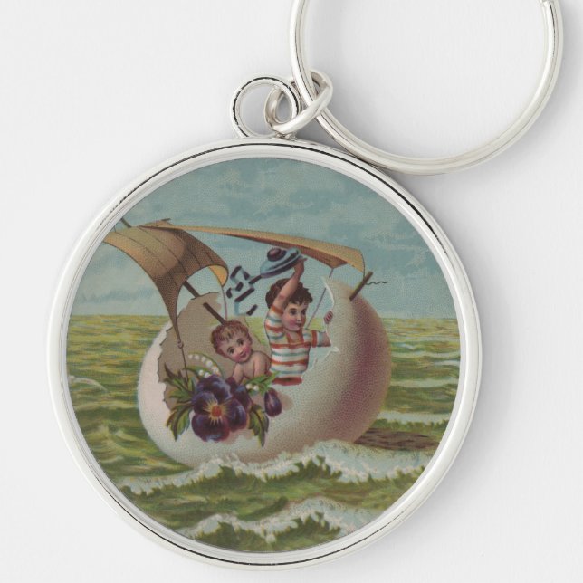Porte-clés Carte de Pâques Antique OEufs de voile Enfants (Devant)