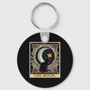 Porte-clés Carte de Tarot Lune Vintage Chat Noir Femme