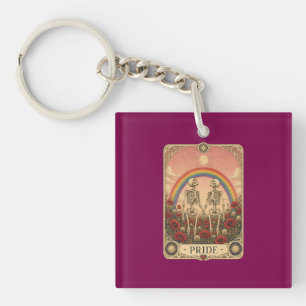 Porte-clés Carte de tarot vintage Fierté Squelette Amants Arc