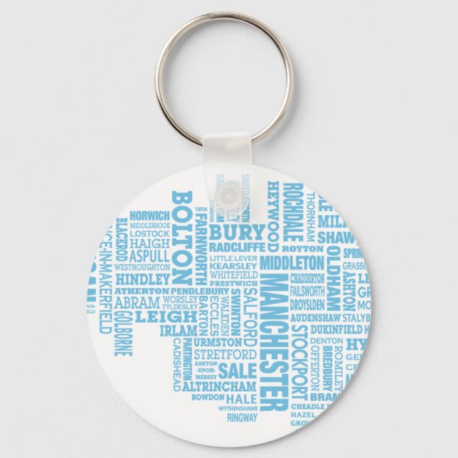 Porte-clés Carte de type bleu du Grand Manchester (Recto)