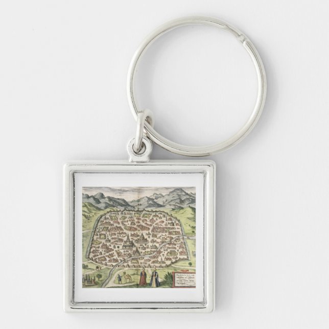 Porte-clés Carte de ville de Damas, Syrie, 1620 (gravure) (Devant)