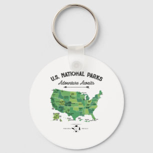 Porte-clés Carte des 62 parcs nationaux Parc américain vintag