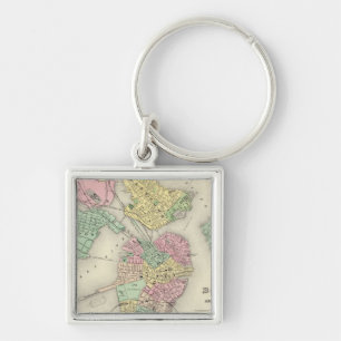 Porte-clés Carte Des Villes De Boston Et Des Villes Adjacente