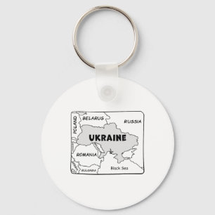 Porte-clés Carte dessinée à la main en ligne noire de l'Ukrai