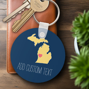 Porte-clés Carte d'État du Michigan avec le coeur et le nom