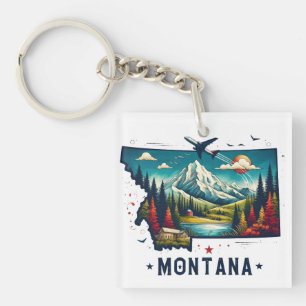 Porte-clés Carte d'état Retro Vintage Montana