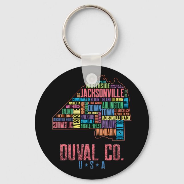 Porte-clés Carte du comté de Jacksonville Duval Floride États (Recto)