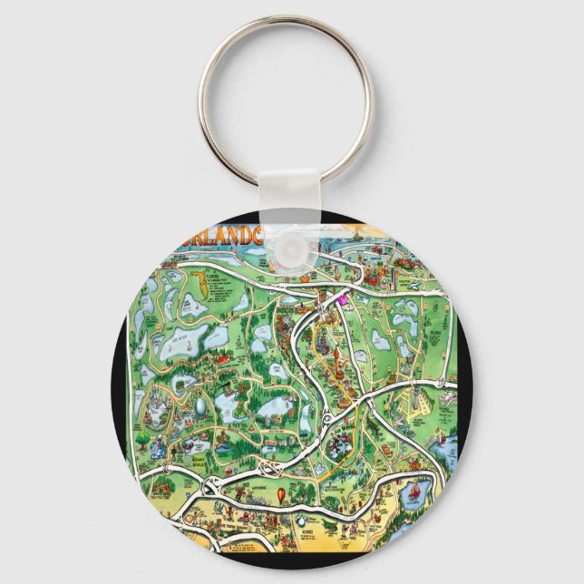 Porte-clés Carte du dessin animé Orlando Florida (Recto)