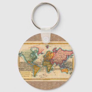 Porte-clés Carte du Monde 1780 Bonne Antique Planisphère 