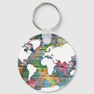 Porte-clés carte du monde bois 12