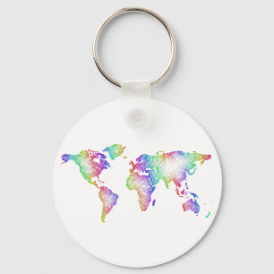 Porte-clés Carte du monde d'arc-en-ciel