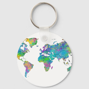 Porte-clés Carte du monde de l'aquarelle