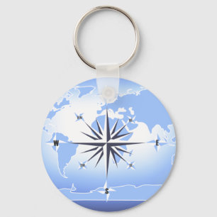 Porte-clés Carte du monde Rose Bleu Compass Porte - clé 2