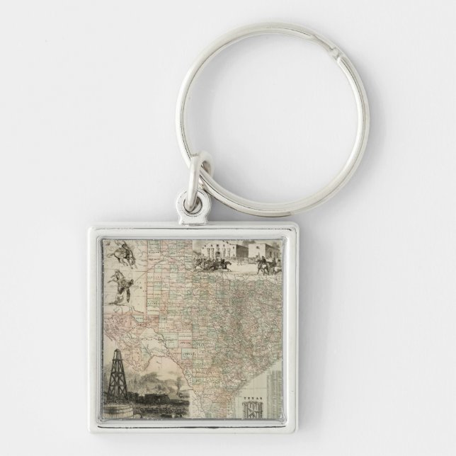 Porte-clés Carte du Texas aux frontières du comté (Devant)