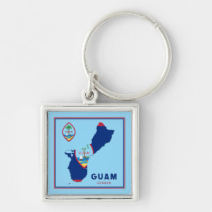 Porte-clés Carte et sceau du drapeau de Guam